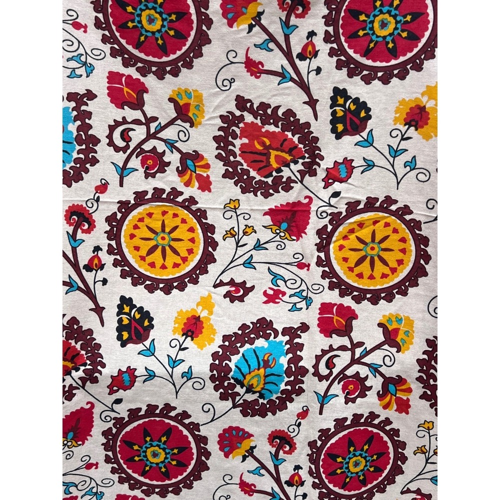 Suzani Style Curtains Cotton Blend Floral Boho Tassel Fringe 56x84 (4 panels) - Picture 2 of 10